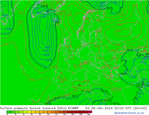 Surface pressure Spread ECMWF Sa 25.05.2024 00 UTC