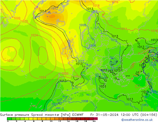 pressão do solo Spread ECMWF Sex 31.05.2024 12 UTC