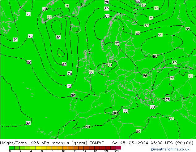 Height/Temp. 925 hPa ECMWF Sa 25.05.2024 06 UTC