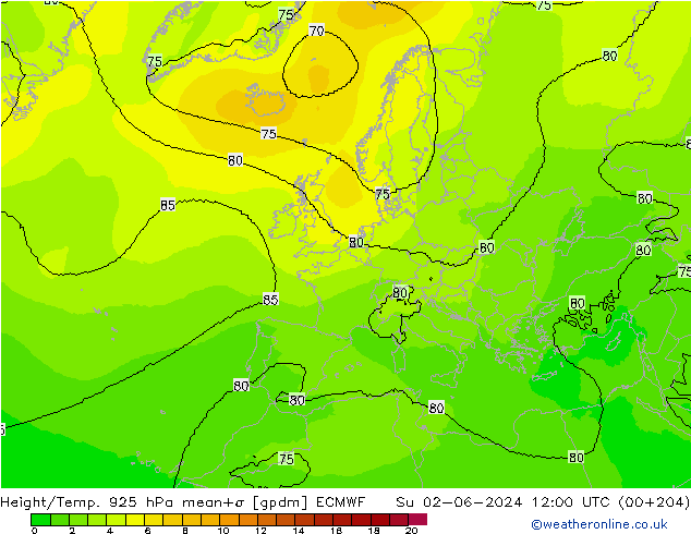 Height/Temp. 925 hPa ECMWF So 02.06.2024 12 UTC