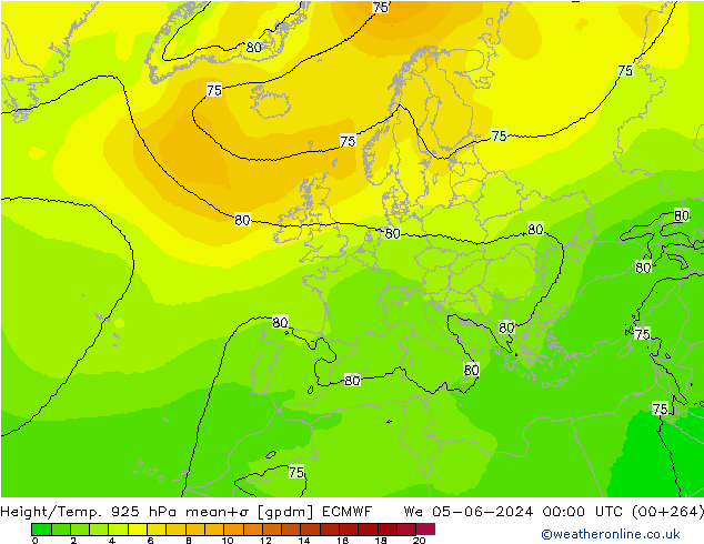 Height/Temp. 925 hPa ECMWF mer 05.06.2024 00 UTC