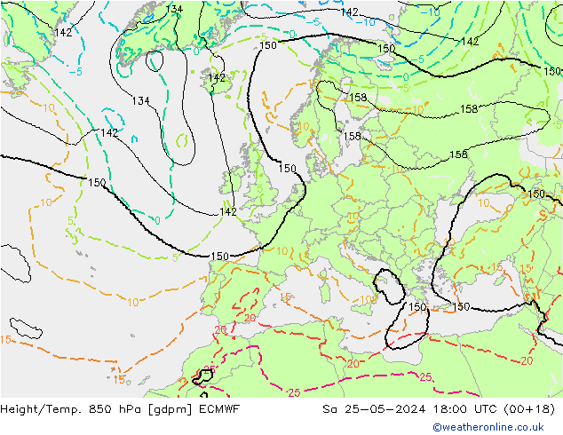 Height/Temp. 850 hPa ECMWF Sa 25.05.2024 18 UTC