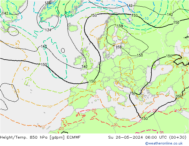 Height/Temp. 850 hPa ECMWF So 26.05.2024 06 UTC