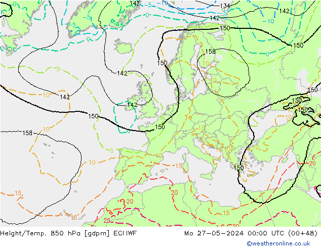 Height/Temp. 850 hPa ECMWF lun 27.05.2024 00 UTC