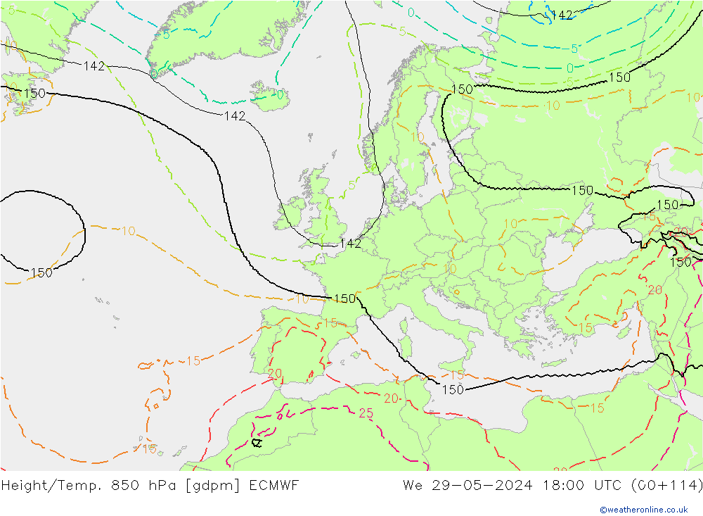 Height/Temp. 850 hPa ECMWF St 29.05.2024 18 UTC