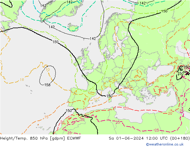 Height/Temp. 850 hPa ECMWF Sa 01.06.2024 12 UTC