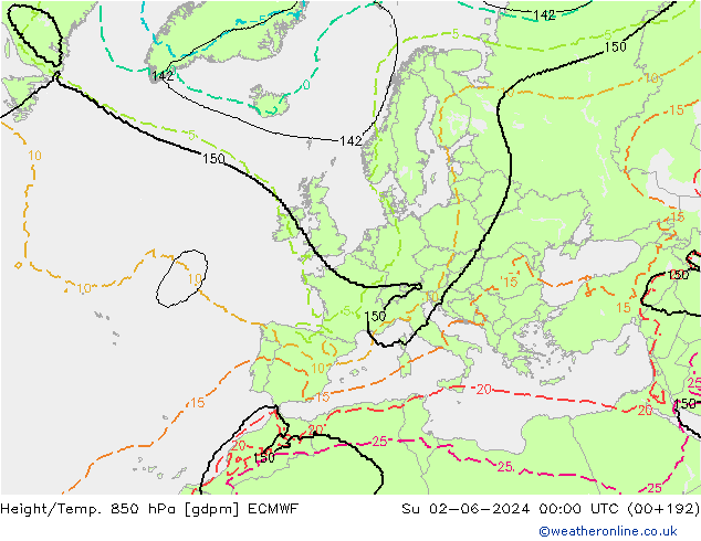 Height/Temp. 850 hPa ECMWF nie. 02.06.2024 00 UTC