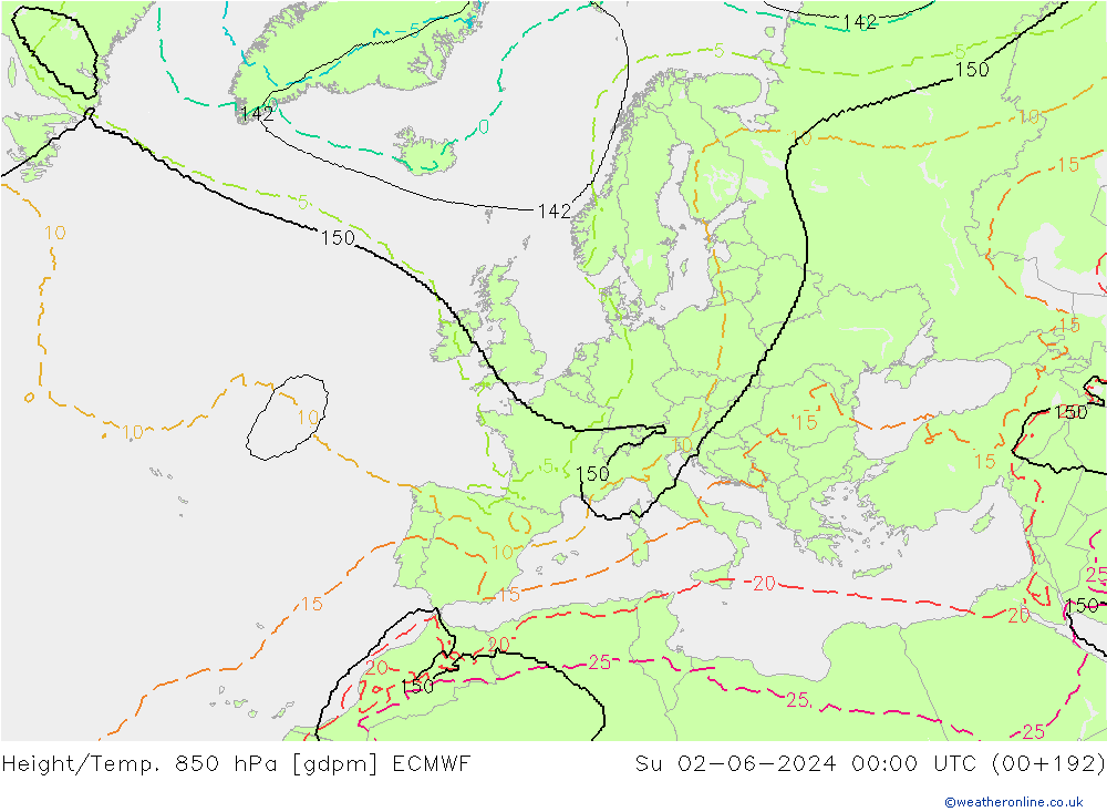 Height/Temp. 850 hPa ECMWF nie. 02.06.2024 00 UTC