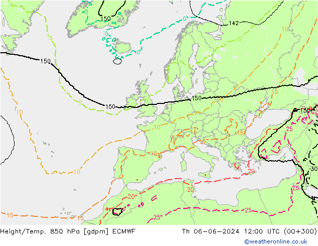 Height/Temp. 850 hPa ECMWF Th 06.06.2024 12 UTC