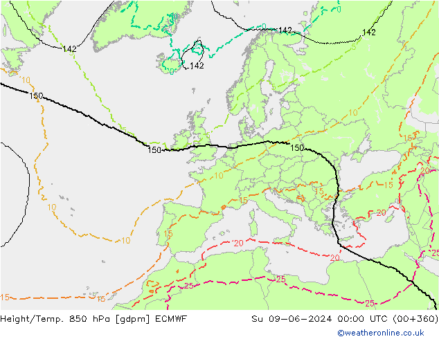 Height/Temp. 850 hPa ECMWF Su 09.06.2024 00 UTC