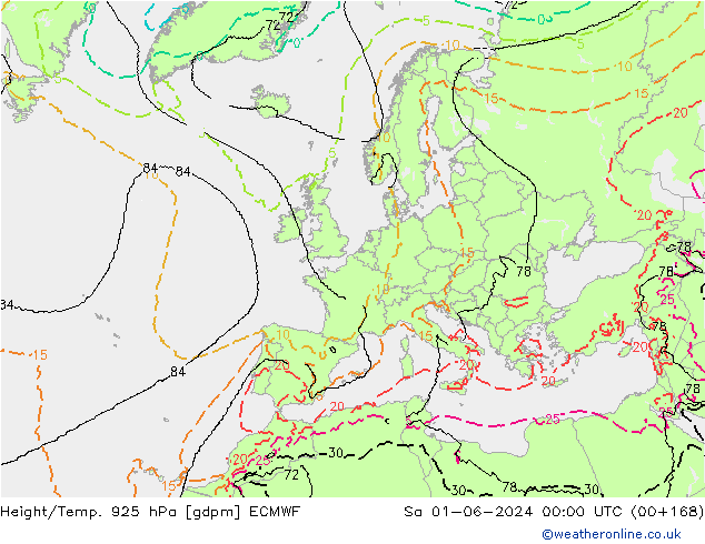 Height/Temp. 925 hPa ECMWF Sa 01.06.2024 00 UTC