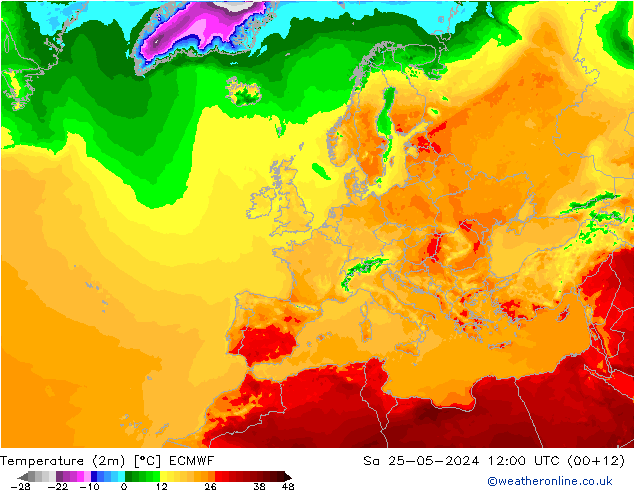 Temperatuurkaart (2m) ECMWF za 25.05.2024 12 UTC