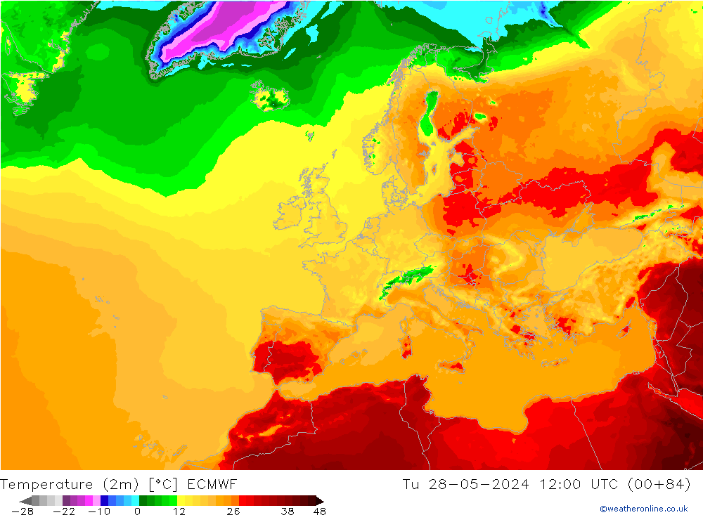 Temperaturkarte (2m) ECMWF Di 28.05.2024 12 UTC