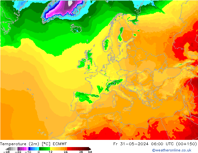 Temperatura (2m) ECMWF ven 31.05.2024 06 UTC