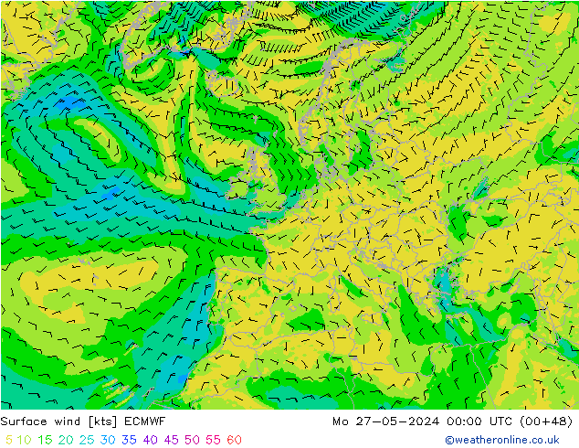 Surface wind ECMWF Mo 27.05.2024 00 UTC