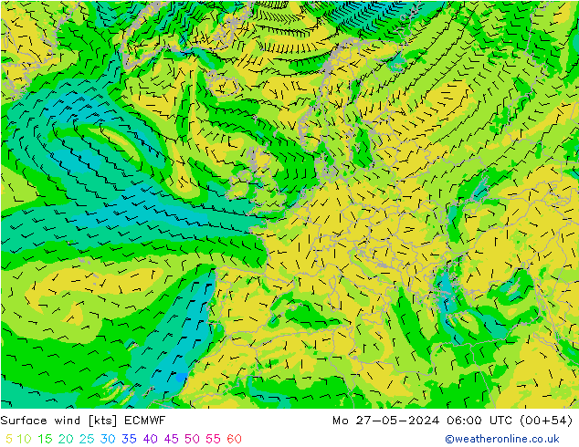 Rüzgar 10 m ECMWF Pzt 27.05.2024 06 UTC