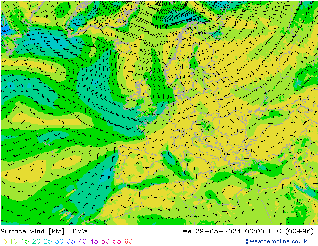 Bodenwind ECMWF Mi 29.05.2024 00 UTC