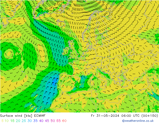 Surface wind ECMWF Pá 31.05.2024 06 UTC