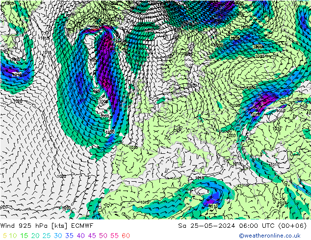 Vent 925 hPa ECMWF sam 25.05.2024 06 UTC