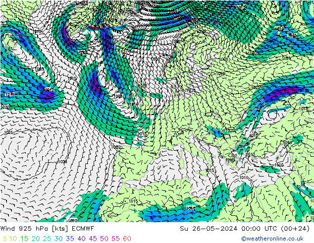 Vent 925 hPa ECMWF dim 26.05.2024 00 UTC