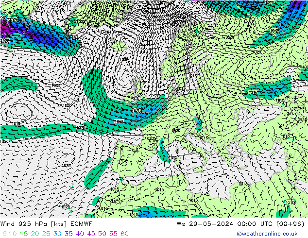 Wind 925 hPa ECMWF Mi 29.05.2024 00 UTC