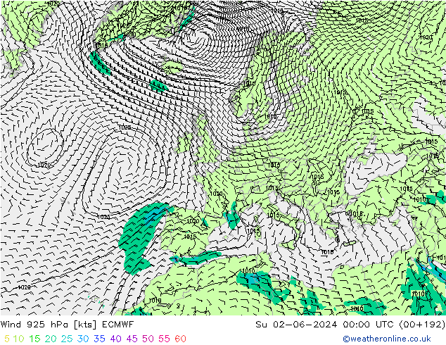 Wind 925 hPa ECMWF So 02.06.2024 00 UTC