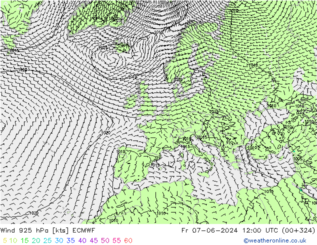 Viento 925 hPa ECMWF vie 07.06.2024 12 UTC