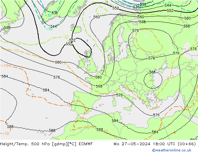 Geop./Temp. 500 hPa ECMWF lun 27.05.2024 18 UTC