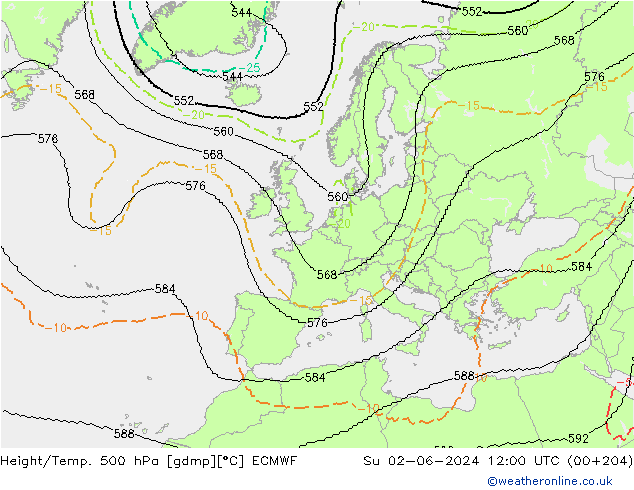 Yükseklik/Sıc. 500 hPa ECMWF Paz 02.06.2024 12 UTC