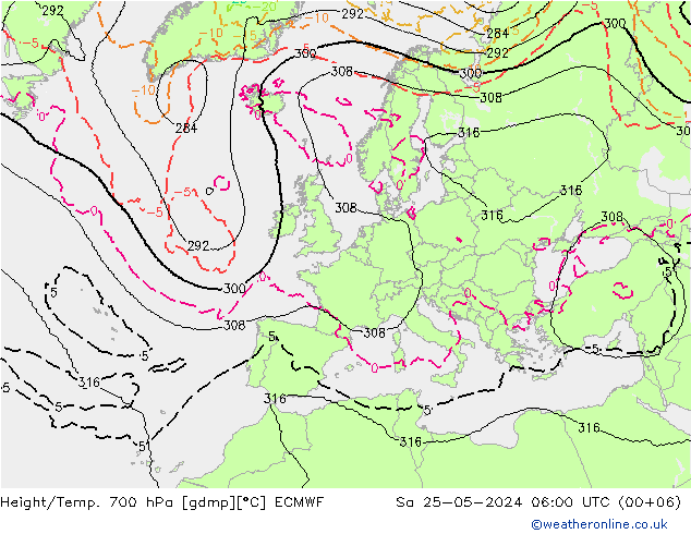 Height/Temp. 700 hPa ECMWF Sa 25.05.2024 06 UTC