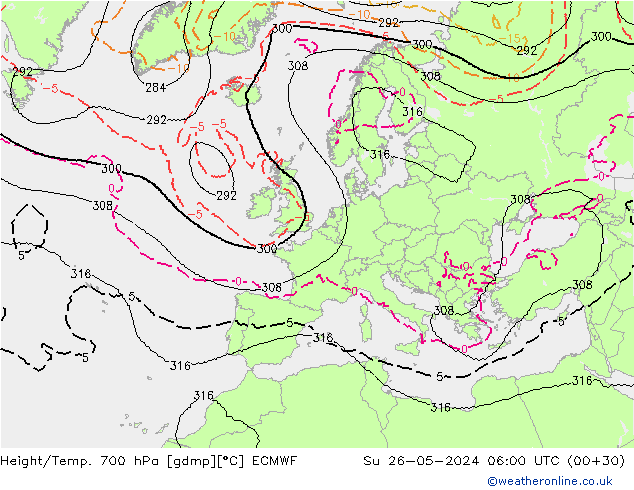 Géop./Temp. 700 hPa ECMWF dim 26.05.2024 06 UTC