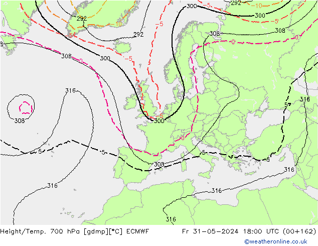 Height/Temp. 700 hPa ECMWF  31.05.2024 18 UTC