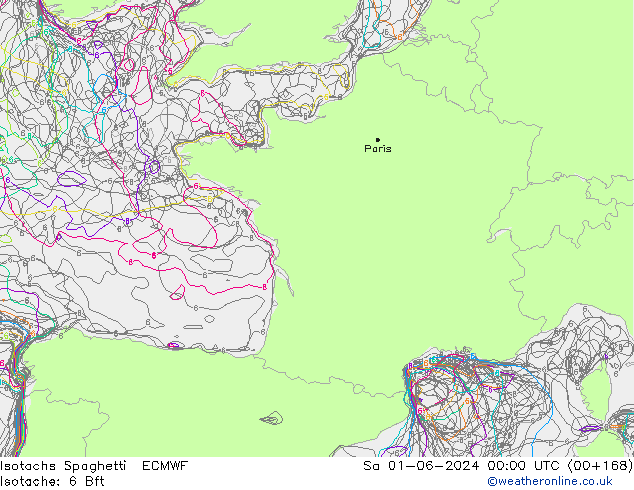 Isotachs Spaghetti ECMWF Sa 01.06.2024 00 UTC