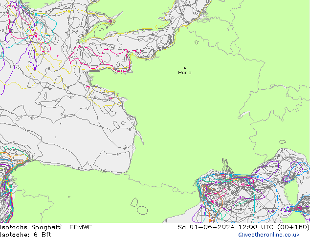 Isotachs Spaghetti ECMWF Sa 01.06.2024 12 UTC