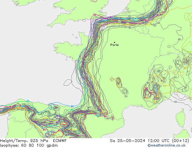 Height/Temp. 925 hPa ECMWF Sa 25.05.2024 12 UTC