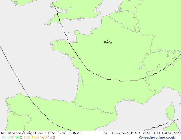 Straalstroom ECMWF zo 02.06.2024 00 UTC