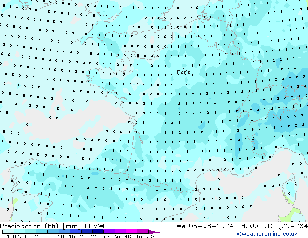 Precipitation (6h) ECMWF We 05.06.2024 00 UTC