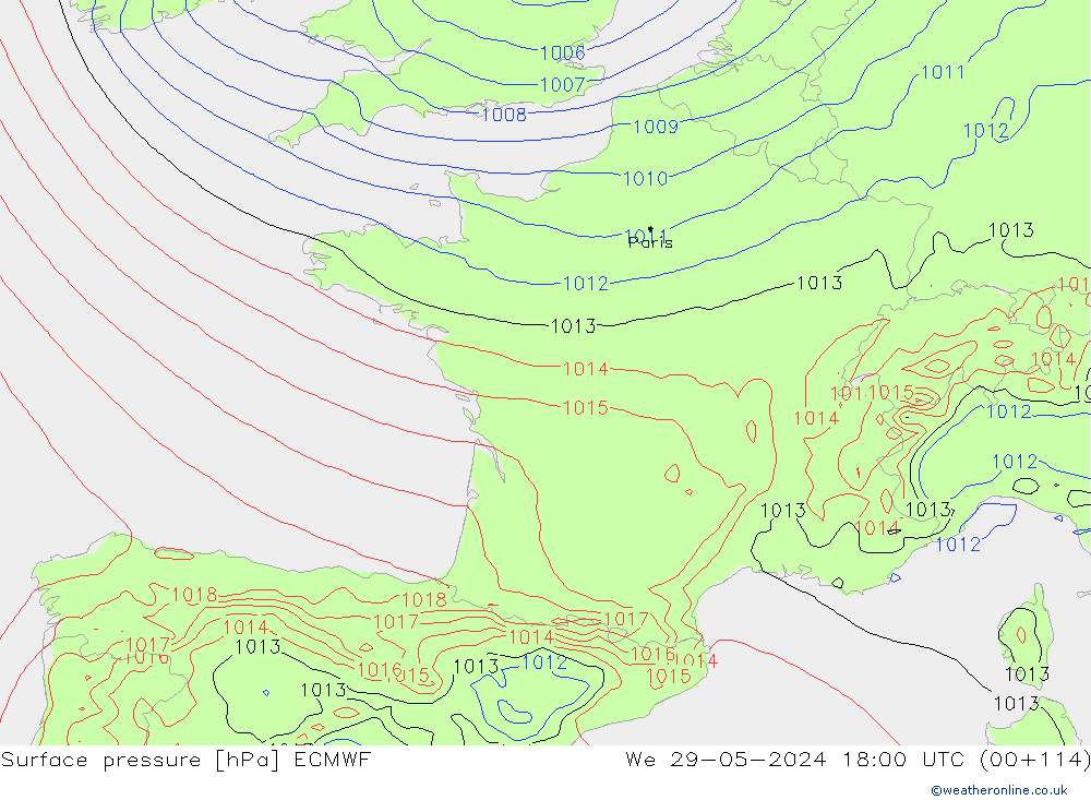 pression de l'air ECMWF mer 29.05.2024 18 UTC