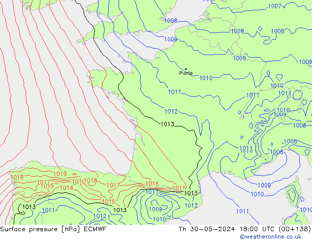 pression de l'air ECMWF jeu 30.05.2024 18 UTC