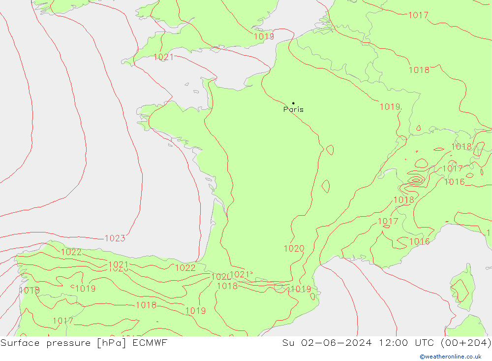 Surface pressure ECMWF Su 02.06.2024 12 UTC