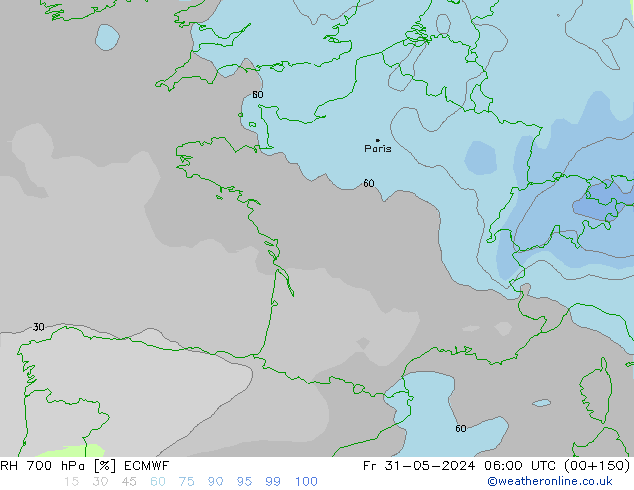 RH 700 hPa ECMWF Fr 31.05.2024 06 UTC