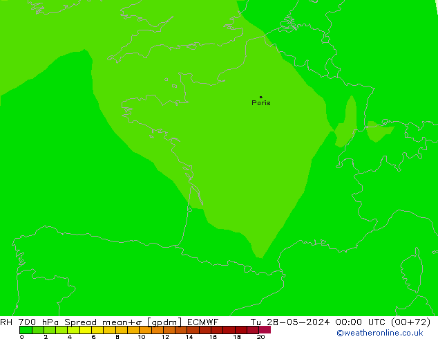 RH 700 hPa Spread ECMWF Tu 28.05.2024 00 UTC