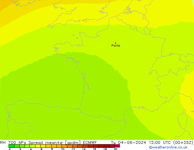 RH 700 hPa Spread ECMWF  04.06.2024 12 UTC