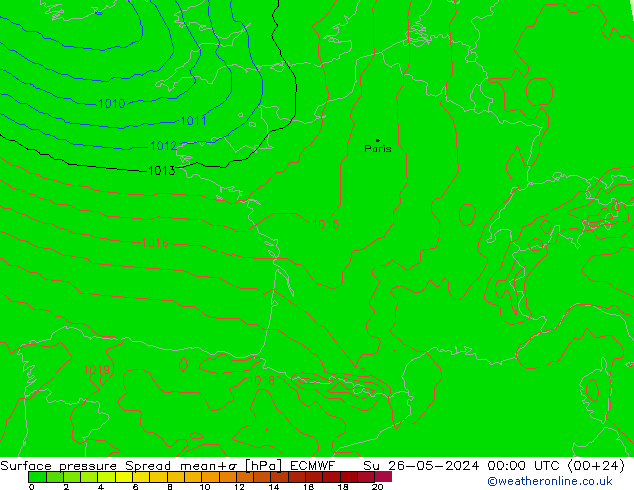 Surface pressure Spread ECMWF Su 26.05.2024 00 UTC