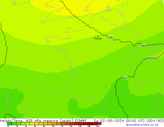 Height/Temp. 925 hPa ECMWF So 02.06.2024 00 UTC