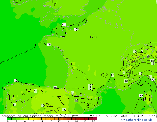 Temperature 2m Spread ECMWF St 05.06.2024 00 UTC