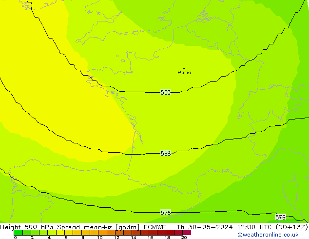 Geop. 500 hPa Spread ECMWF jue 30.05.2024 12 UTC