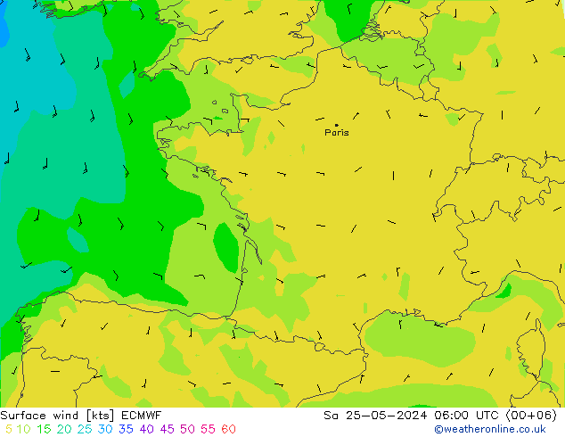 Surface wind ECMWF Sa 25.05.2024 06 UTC