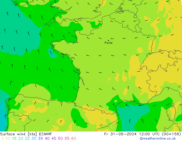 Surface wind ECMWF Fr 31.05.2024 12 UTC