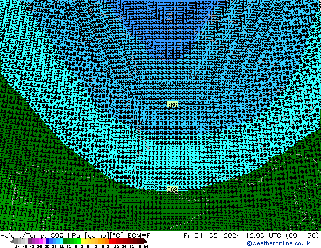 Yükseklik/Sıc. 500 hPa ECMWF Cu 31.05.2024 12 UTC